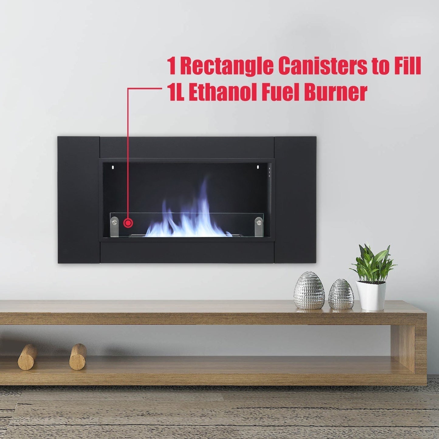 43 Inch Black Wall Mount Bio Ethanol Fireplaces Wall Fireplace Black Surface Clean Burning - House Comfort