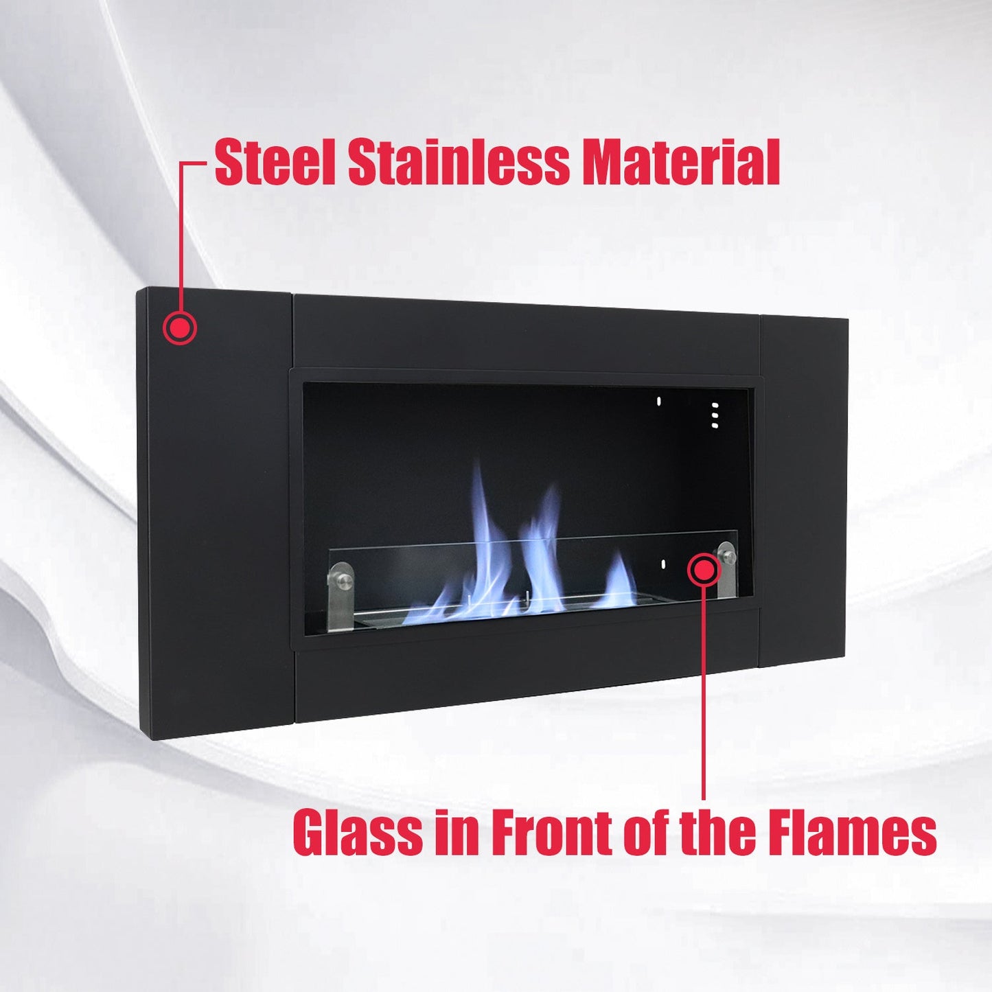 43 Inch Black Wall Mount Bio Ethanol Fireplaces Wall Fireplace Black Surface Clean Burning - House Comfort