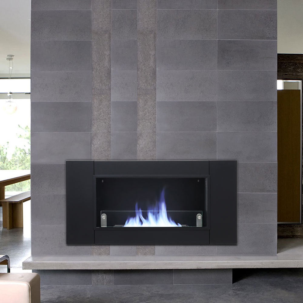 43 Inch Black Wall Mount Bio Ethanol Fireplaces Wall Fireplace Black Surface Clean Burning - House Comfort