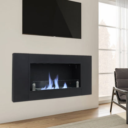 43 Inch Black Wall Mount Bio Ethanol Fireplaces Wall Fireplace Black Surface Clean Burning - House Comfort