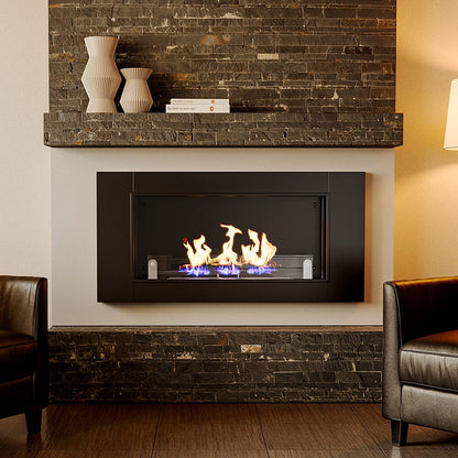 43 Inch Black Wall Mount Bio Ethanol Fireplaces Wall Fireplace Black Surface Clean Burning - House Comfort
