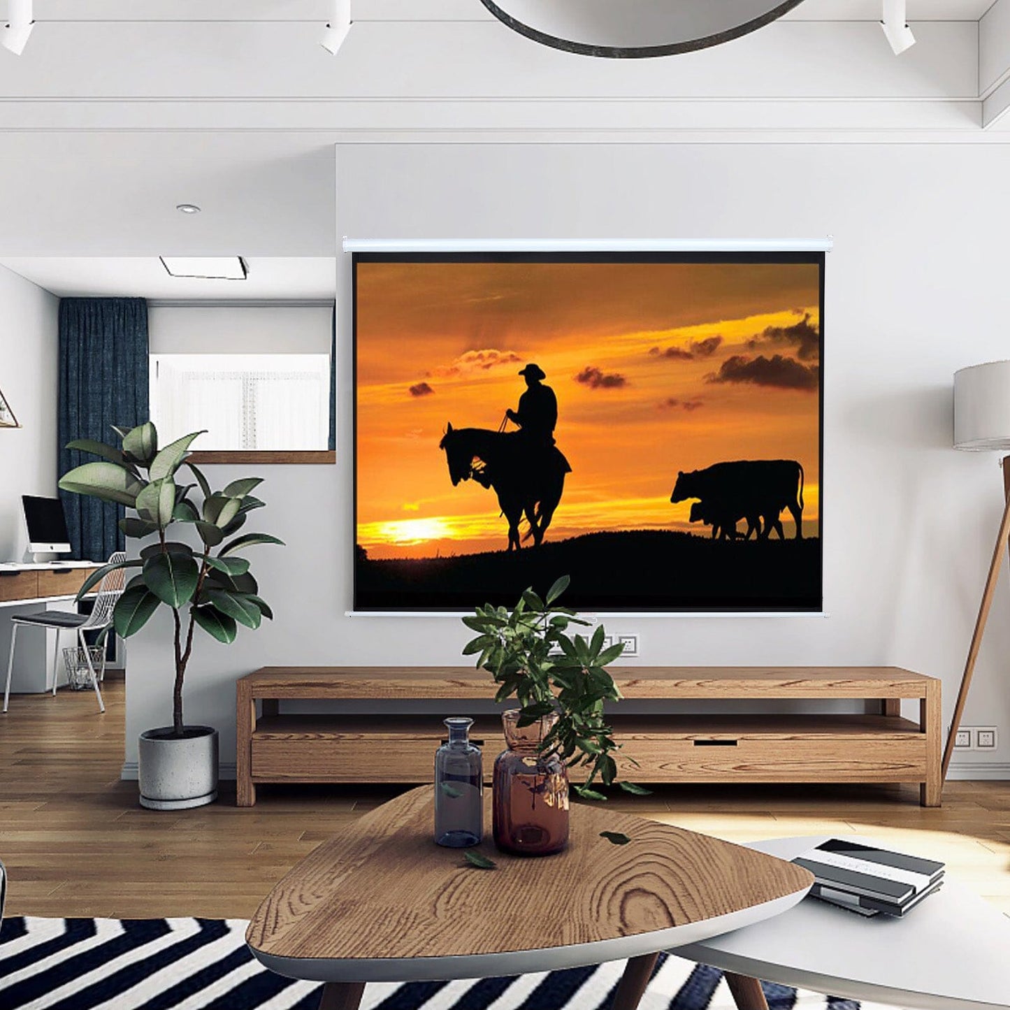 4:3 Manual Pull Down Projector Screen Home Theater Projection Movie Screen - House Comfort