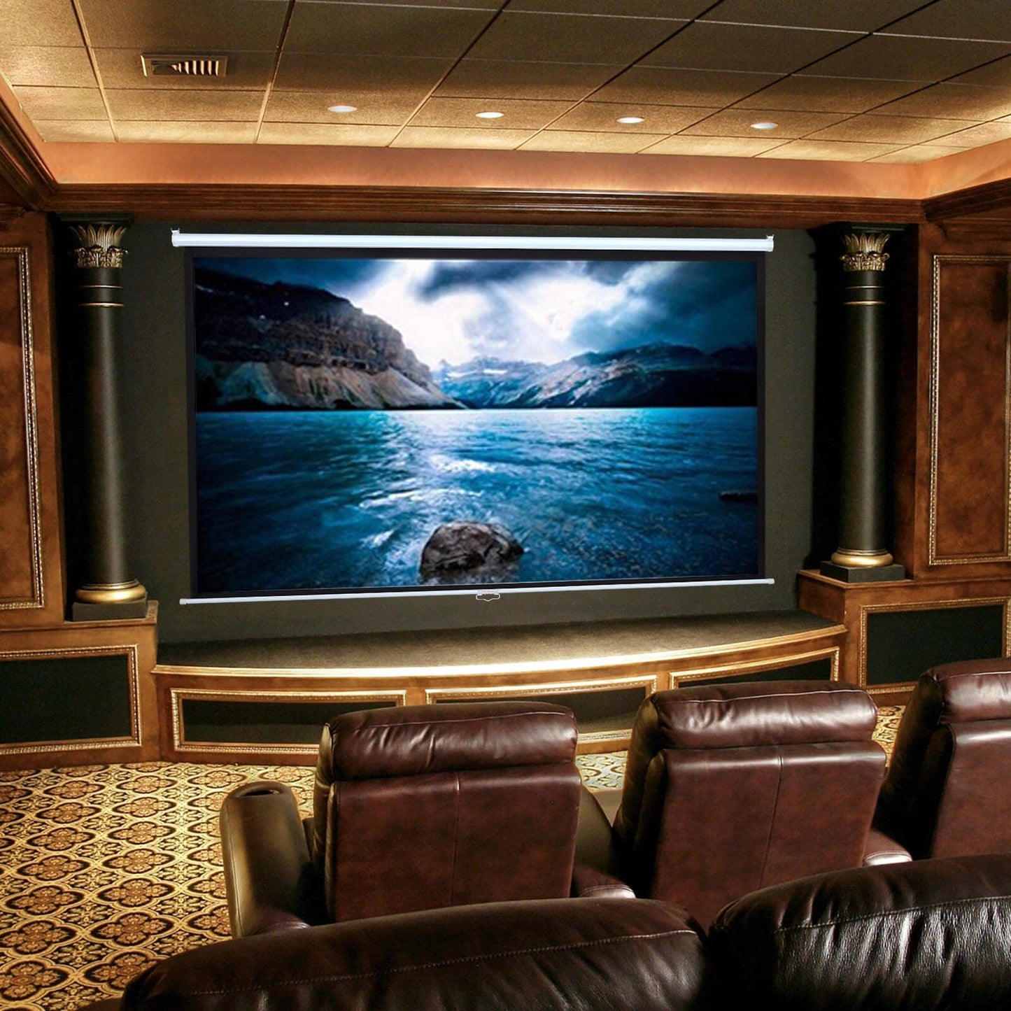 4:3 Manual Pull Down Projector Screen Home Theater Projection Movie Screen - House Comfort