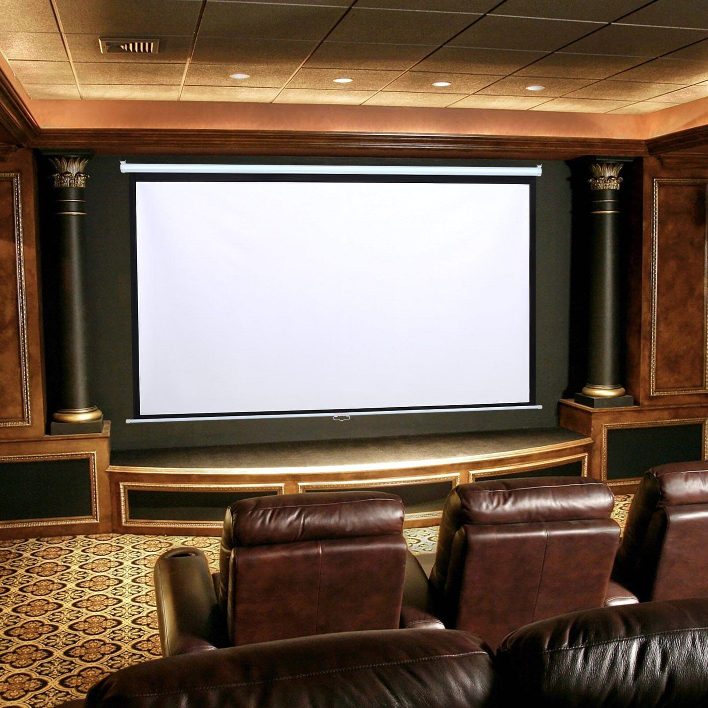 4:3 Manual Pull Down Projector Screen Home Theater Projection Movie Screen - House Comfort