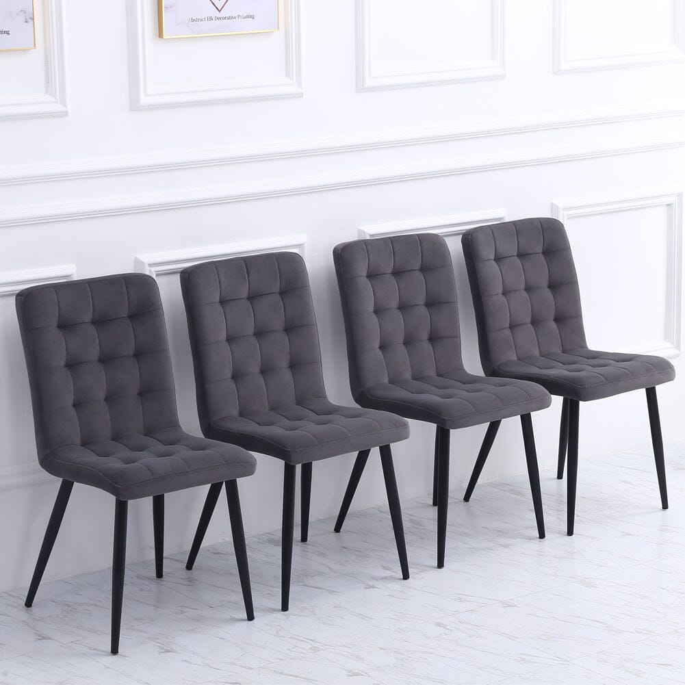 44 cm Height Set of 4 Tufted Modern Armless Dining Chairs with Metal Legs - House Comfort