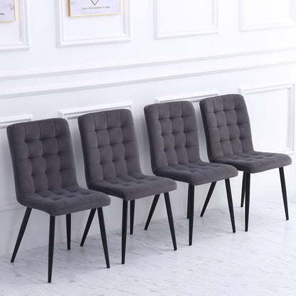 44 cm Height Set of 4 Tufted Modern Armless Dining Chairs with Metal Legs - House Comfort