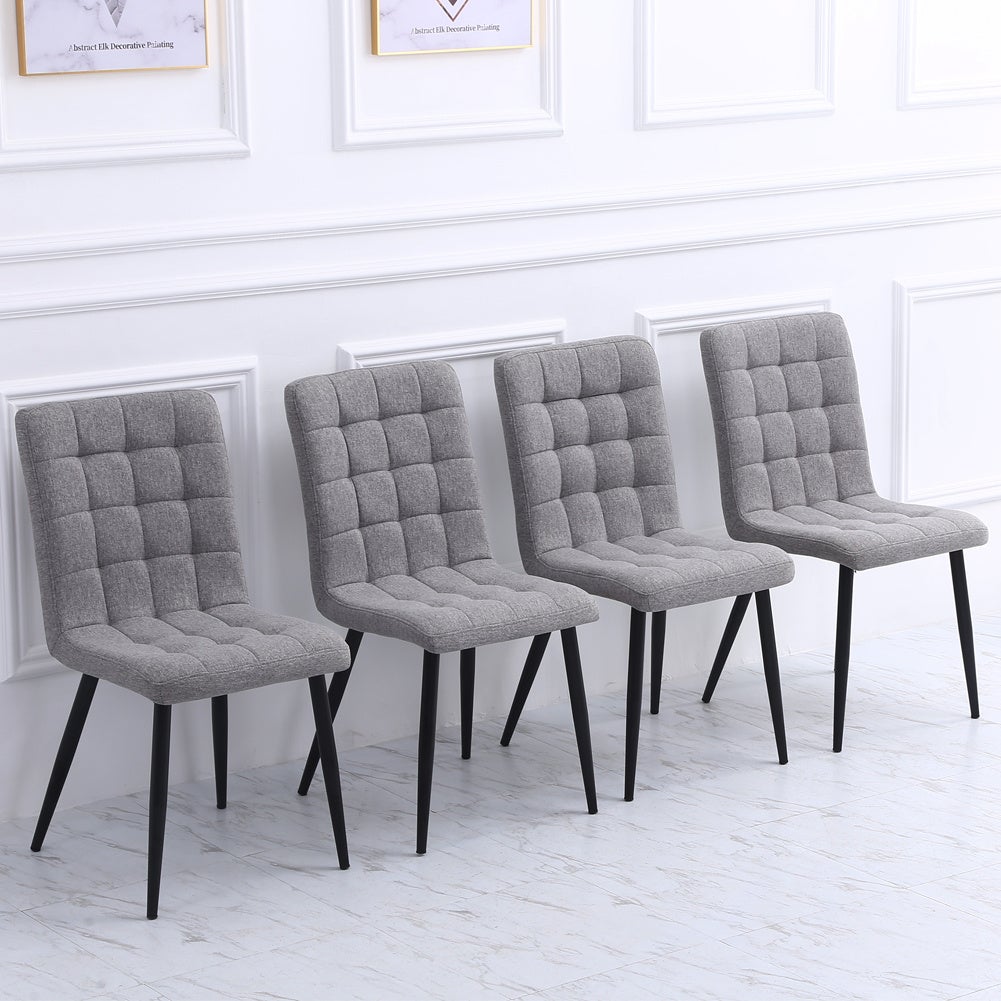 44 cm Height Set of 4 Tufted Modern Armless Dining Chairs with Metal Legs - House Comfort