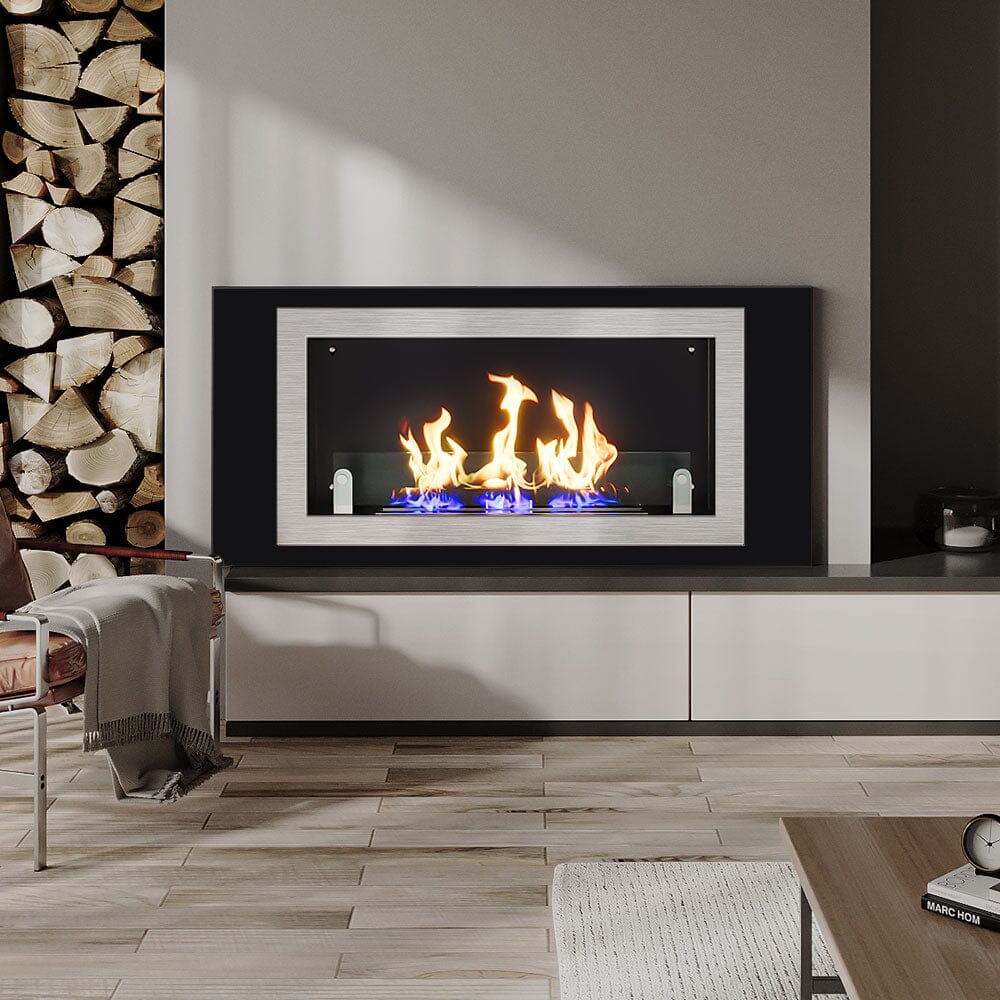 45 inch Silver Wall Mount Fireplaces Steel Stainless Indoors Bio - Ethanol Fireplaces - House Comfort