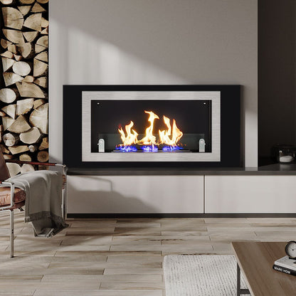 45 inch Silver Wall Mount Fireplaces Steel Stainless Indoors Bio - Ethanol Fireplaces - House Comfort