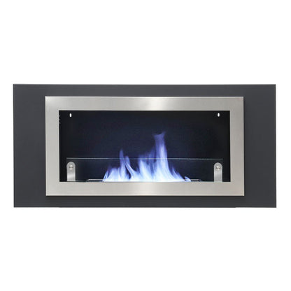 45 inch Silver Wall Mount Fireplaces Steel Stainless Indoors Bio - Ethanol Fireplaces - House Comfort