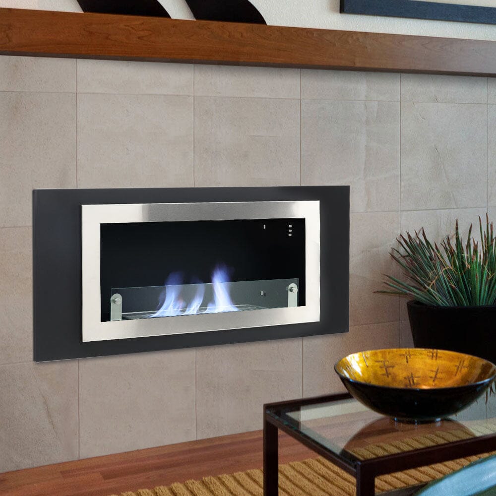 45 inch Silver Wall Mount Fireplaces Steel Stainless Indoors Bio - Ethanol Fireplaces - House Comfort