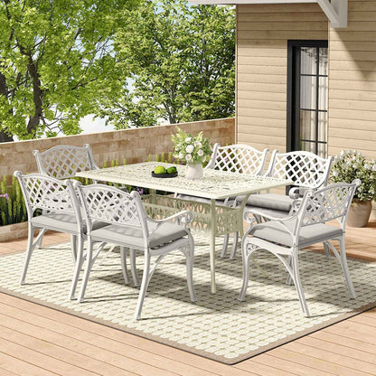 4/6 Seater Aluminium Garden Dining Set with Parasol Hole - House Comfort