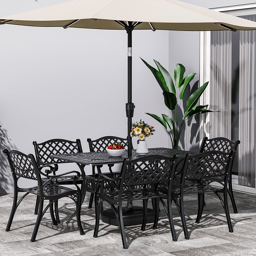 4/6 Seater Aluminium Garden Dining Set with Parasol Hole - House Comfort