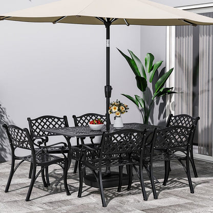 4/6 Seater Aluminium Garden Dining Set with Parasol Hole - House Comfort