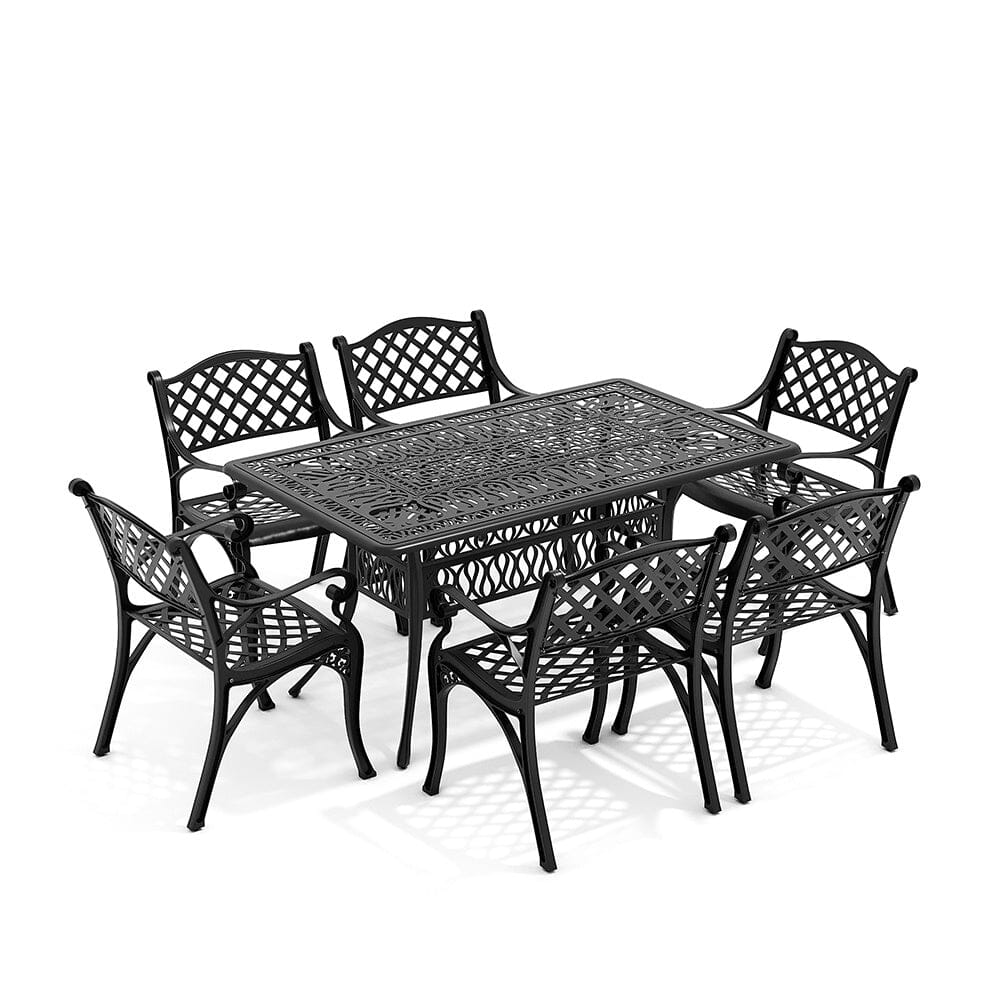 4/6 Seater Aluminium Garden Dining Set with Parasol Hole - House Comfort
