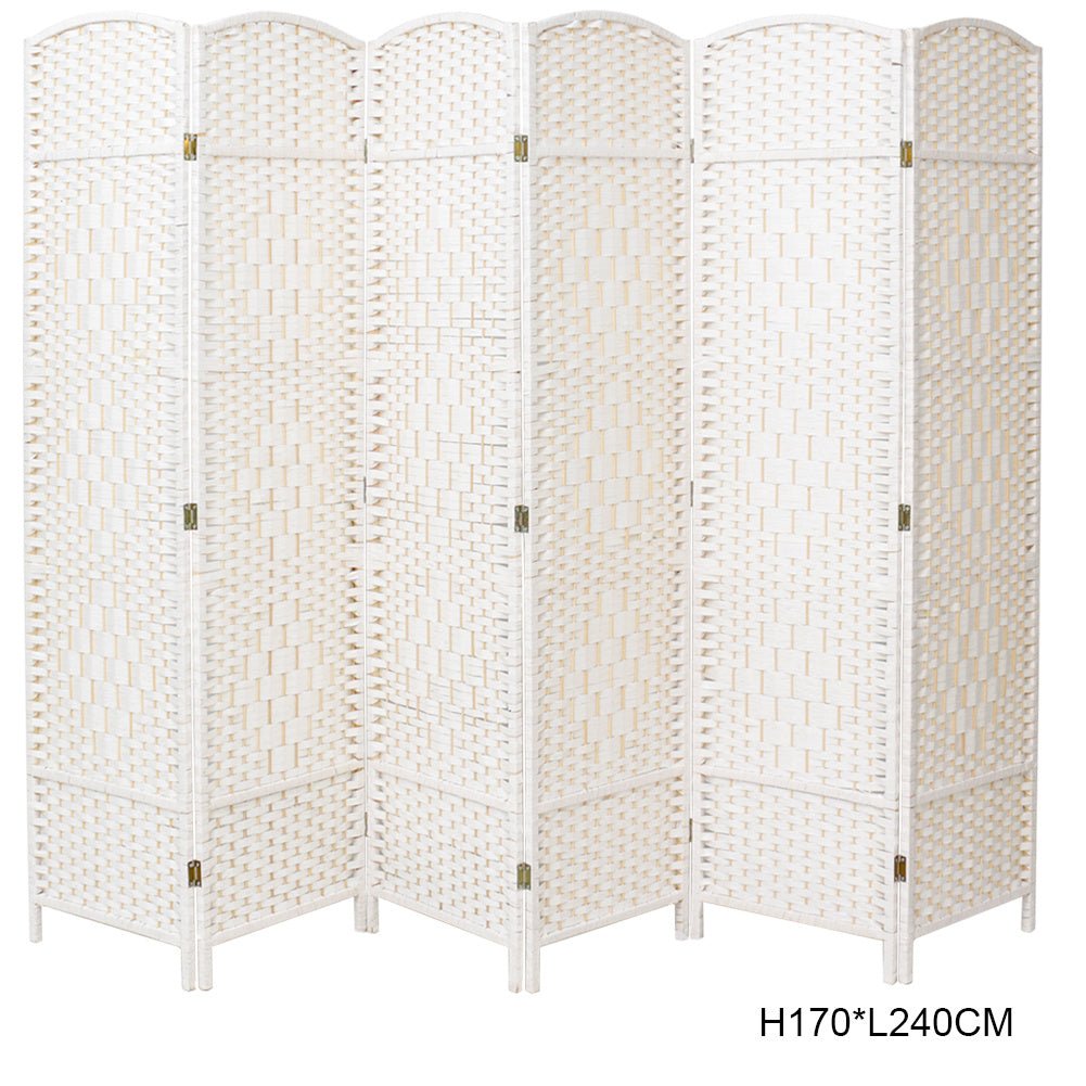 4/6 White Wooden Panels Folding Room Divider Partition Slat Privacy Screen - House Comfort