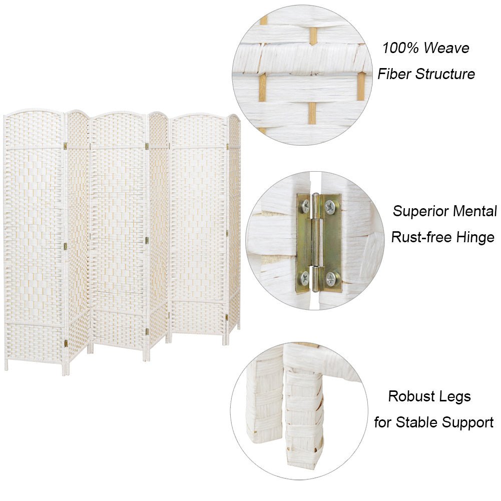 4/6 White Wooden Panels Folding Room Divider Partition Slat Privacy Screen - House Comfort