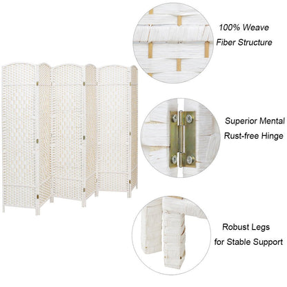 4/6 White Wooden Panels Folding Room Divider Partition Slat Privacy Screen - House Comfort