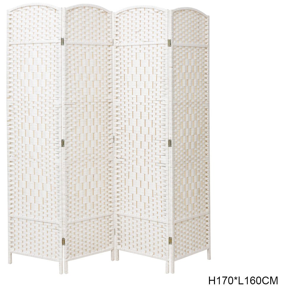 4/6 White Wooden Panels Folding Room Divider Partition Slat Privacy Screen - House Comfort