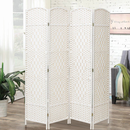 4/6 White Wooden Panels Folding Room Divider Partition Slat Privacy Screen - House Comfort
