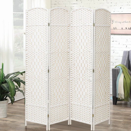 4/6 White Wooden Panels Folding Room Divider Partition Slat Privacy Screen - House Comfort