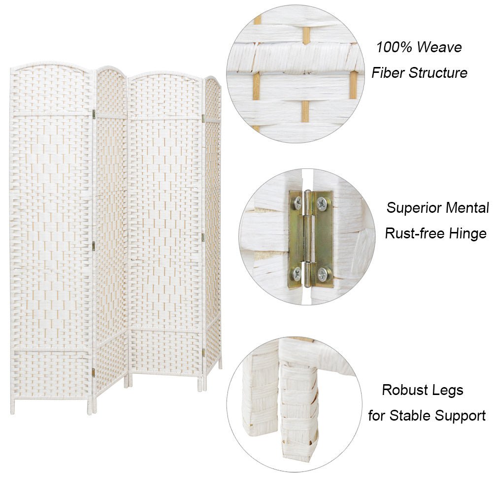 4/6 White Wooden Panels Folding Room Divider Partition Slat Privacy Screen - House Comfort