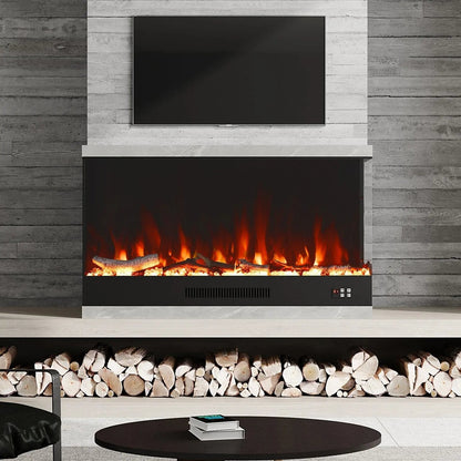 46/60inch L - Shaped Electric Fireplace – WiFi Control, LED Display, Resin Logs & Crystal Stones with Heating - House Comfort