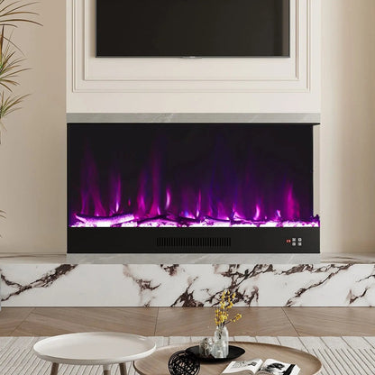 46/60inch L - Shaped Electric Fireplace – WiFi Control, LED Display, Resin Logs & Crystal Stones with Heating - House Comfort