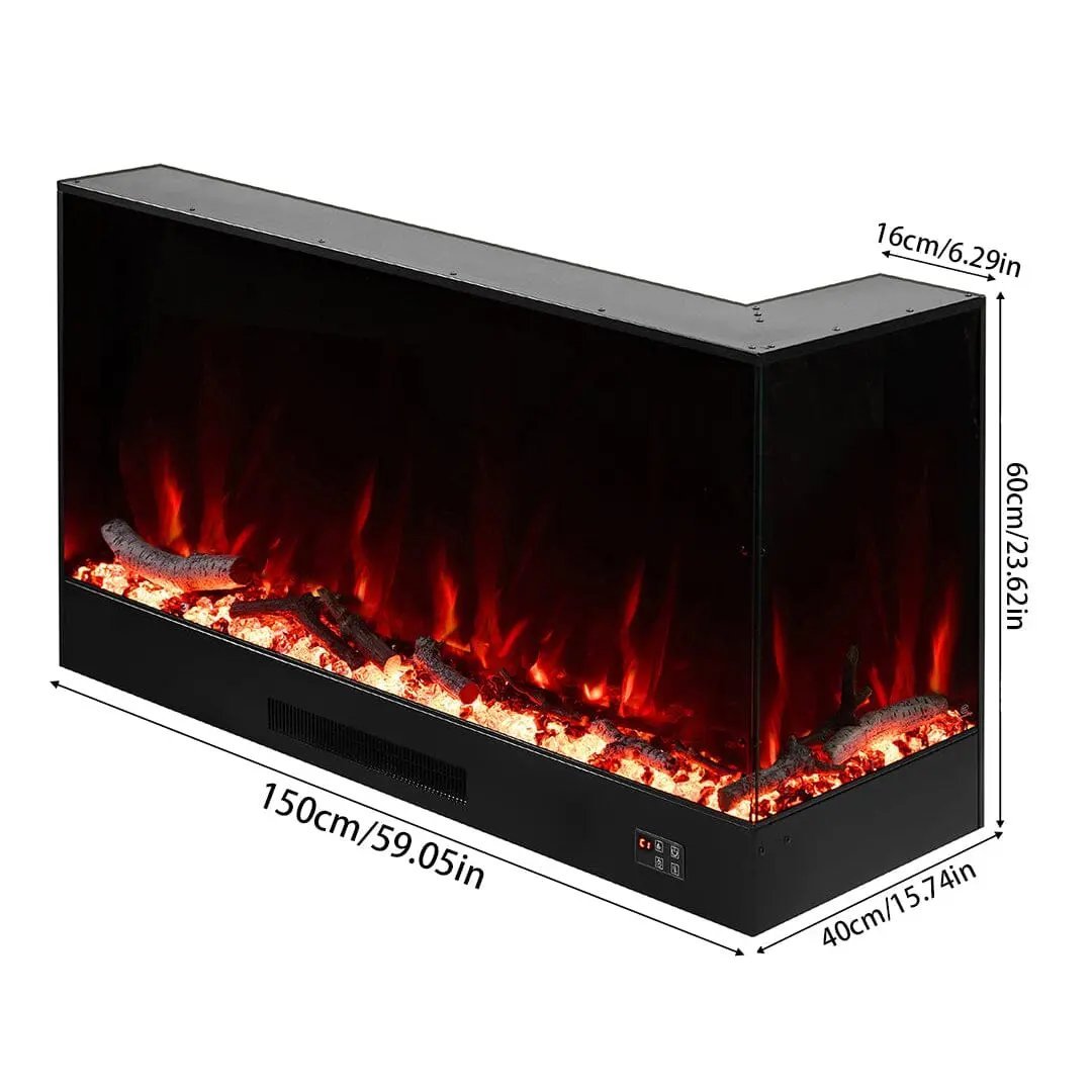 46/60inch L - Shaped Electric Fireplace – WiFi Control, LED Display, Resin Logs & Crystal Stones with Heating - House Comfort