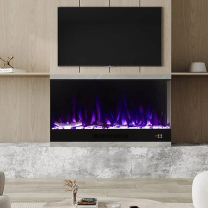 46/60inch L - Shaped Electric Fireplace – WiFi Control, LED Display, Resin Logs & Crystal Stones with Heating - House Comfort