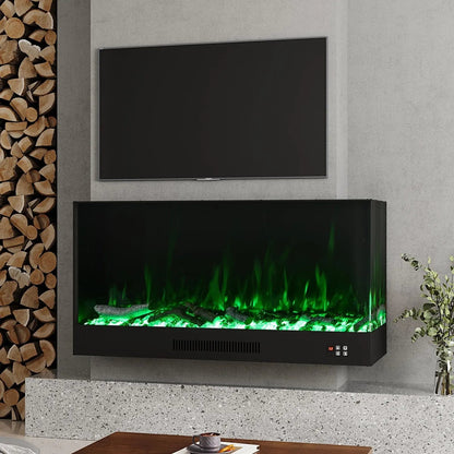 46/60inch L - Shaped Electric Fireplace – WiFi Control, LED Display, Resin Logs & Crystal Stones with Heating - House Comfort