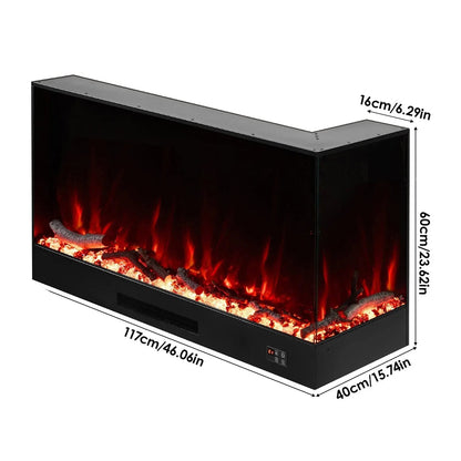46/60inch L - Shaped Electric Fireplace – WiFi Control, LED Display, Resin Logs & Crystal Stones with Heating - House Comfort