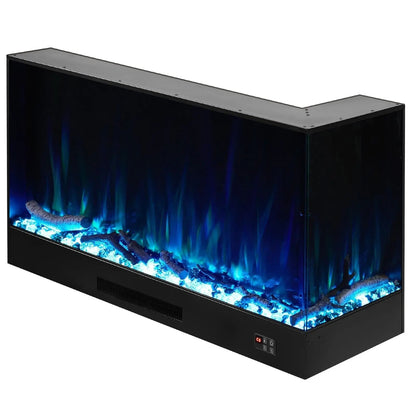 46/60inch L - Shaped Electric Fireplace – WiFi Control, LED Display, Resin Logs & Crystal Stones with Heating - House Comfort