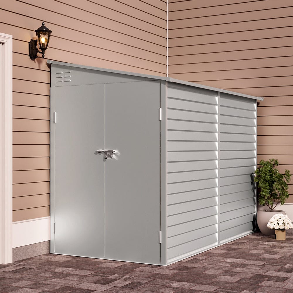 4.6×9 ft Steel Garden Bike Storage Shed Grey/White/Black Lockable - House Comfort