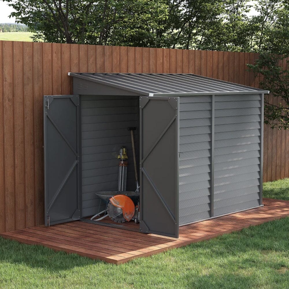 4.6×9 ft Steel Garden Bike Storage Shed Grey/White/Black Lockable - House Comfort
