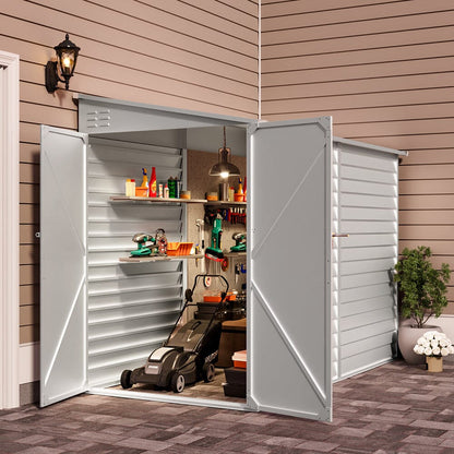 4.6×9 ft Steel Garden Bike Storage Shed Grey/White/Black Lockable - House Comfort