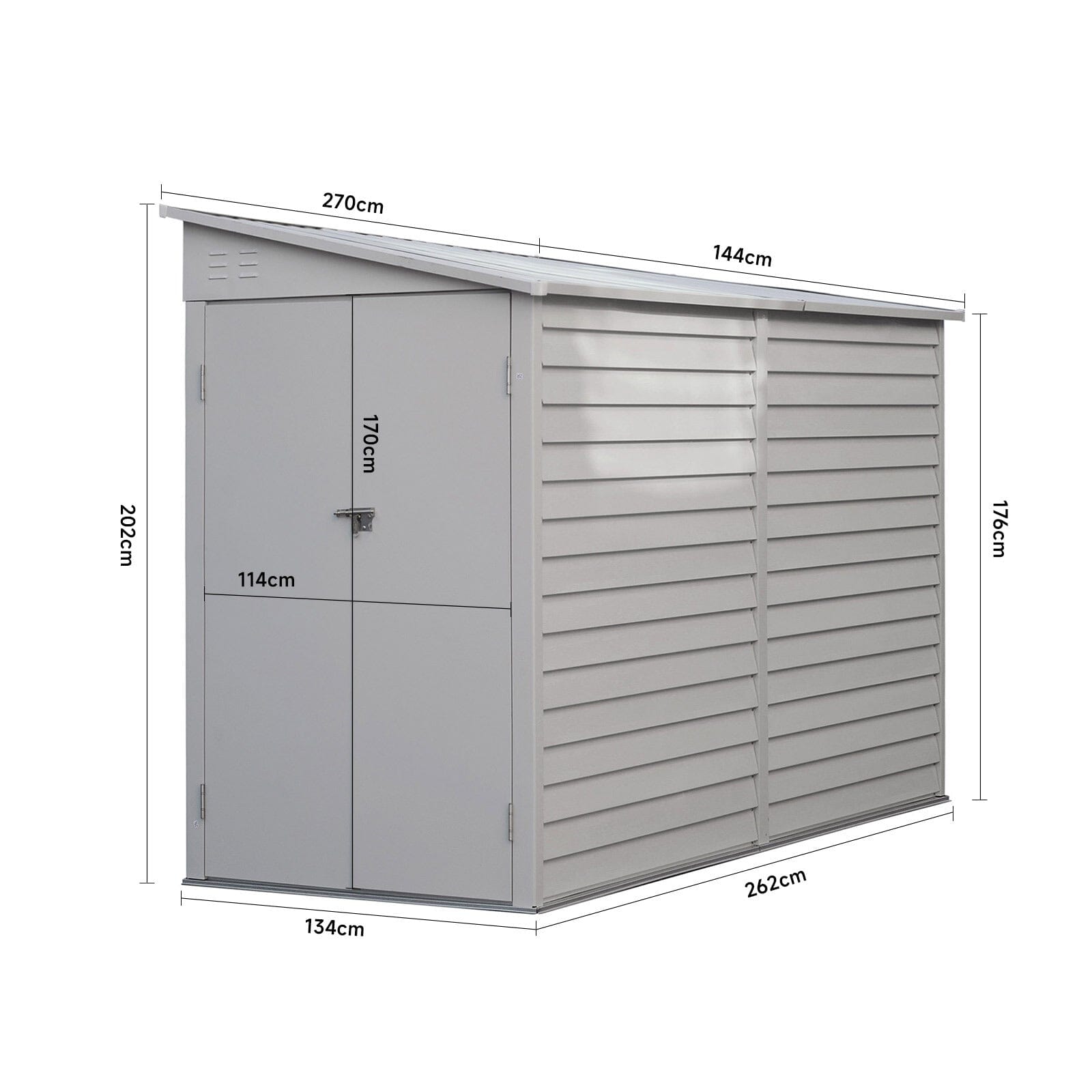 4.6×9 ft Steel Garden Bike Storage Shed Grey/White/Black Lockable - House Comfort