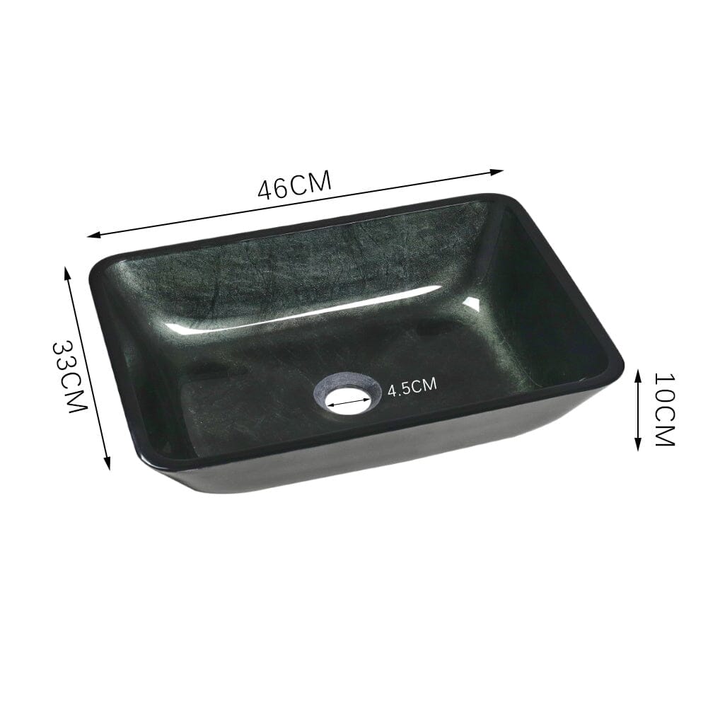 46cm W Rectangular Tempered Glass Bathroom Art Design Sink - House Comfort