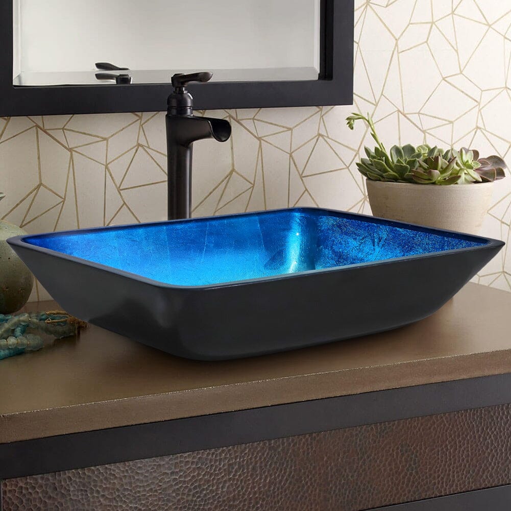 46cm W Rectangular Tempered Glass Bathroom Art Design Sink - House Comfort