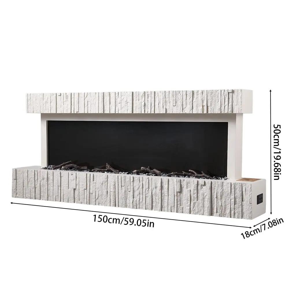 47/59 Inch Wall Mounted Electric Fireplace with Faux Stone Mantel, WiFi, Remote & LED Flames - House Comfort