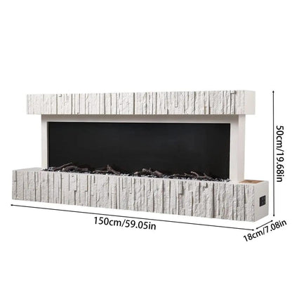 47/59 Inch Wall Mounted Electric Fireplace with Faux Stone Mantel, WiFi, Remote & LED Flames - House Comfort