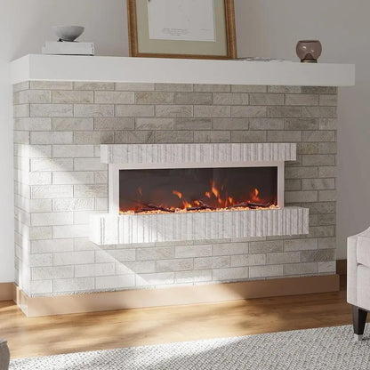 47/59 Inch Wall Mounted Electric Fireplace with Faux Stone Mantel, WiFi, Remote & LED Flames - House Comfort