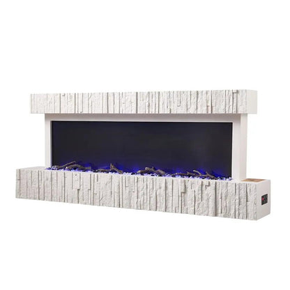 47/59 Inch Wall Mounted Electric Fireplace with Faux Stone Mantel, WiFi, Remote & LED Flames - House Comfort