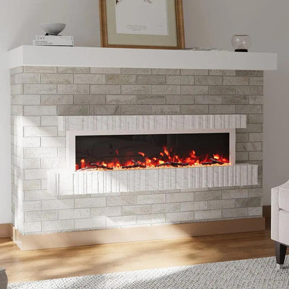 47/59 Inch Wall Mounted Electric Fireplace with Faux Stone Mantel, WiFi, Remote & LED Flames - House Comfort