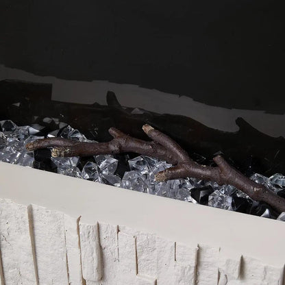 47/59 Inch Wall Mounted Electric Fireplace with Faux Stone Mantel, WiFi, Remote & LED Flames - House Comfort