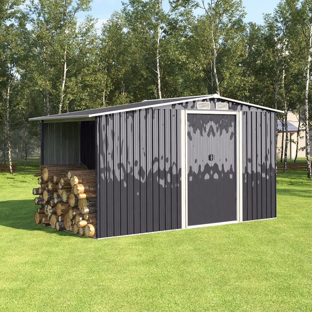 4×8/ 6×8 / 8×8/ 10×8ft Steel Garden Storage Bike Shed with Gable Roof Top Air Circulation Design - House Comfort