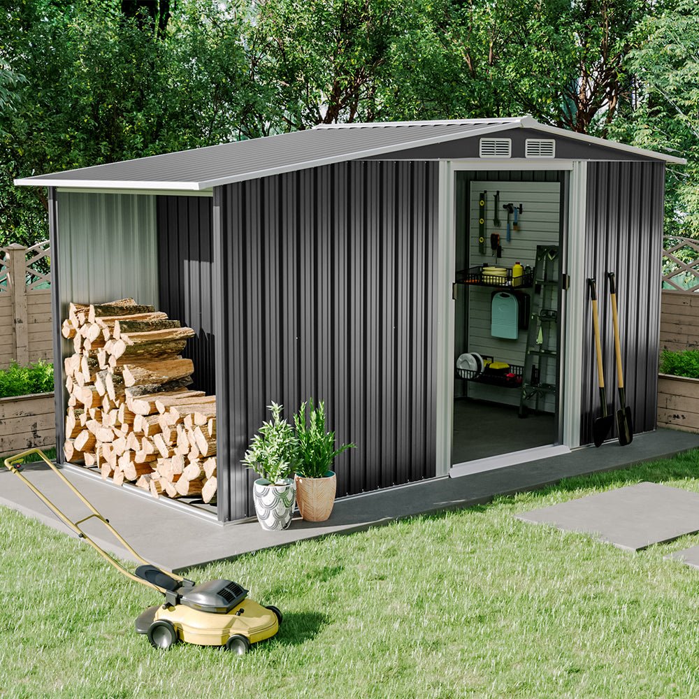 4×8/ 6×8 / 8×8/ 10×8ft Steel Garden Storage Bike Shed with Gable Roof Top Air Circulation Design - House Comfort