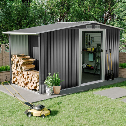 4×8/ 6×8 / 8×8/ 10×8ft Steel Garden Storage Bike Shed with Gable Roof Top Air Circulation Design - House Comfort