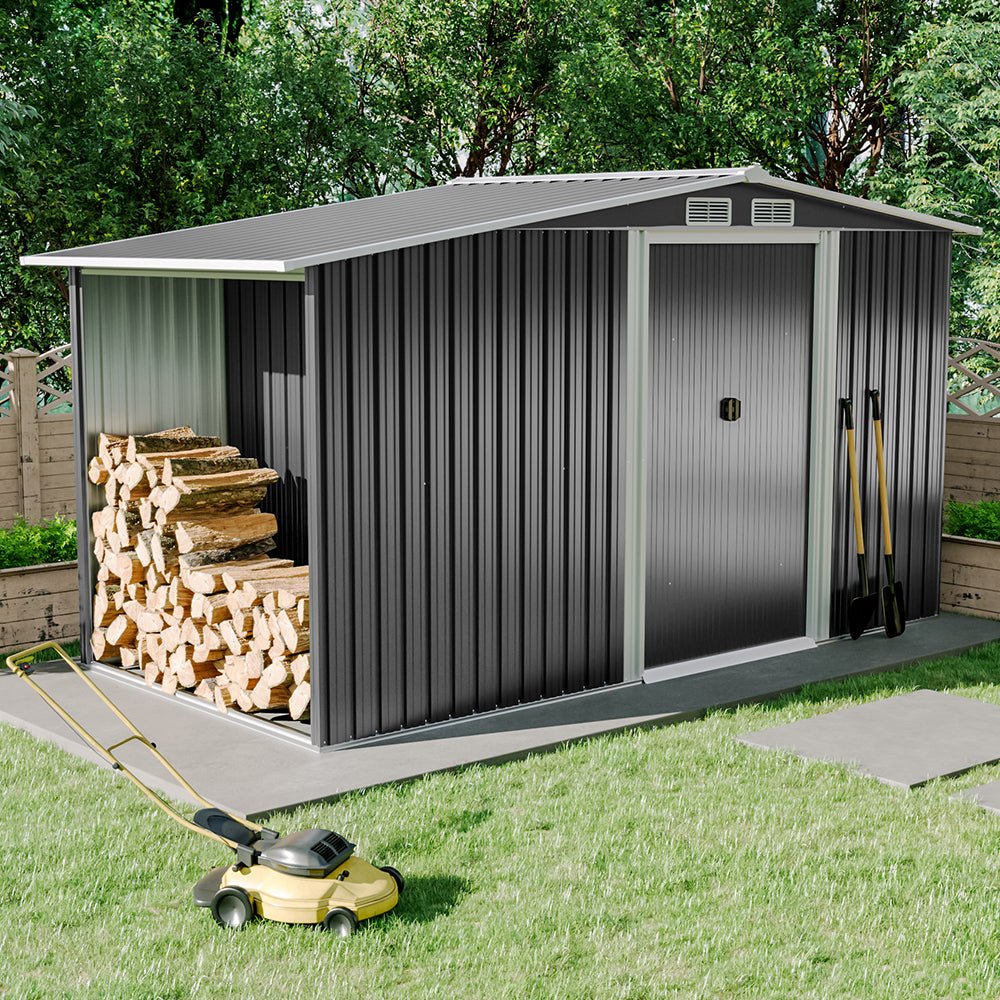 4×8/ 6×8 / 8×8/ 10×8ft Steel Garden Storage Bike Shed with Gable Roof Top Air Circulation Design - House Comfort