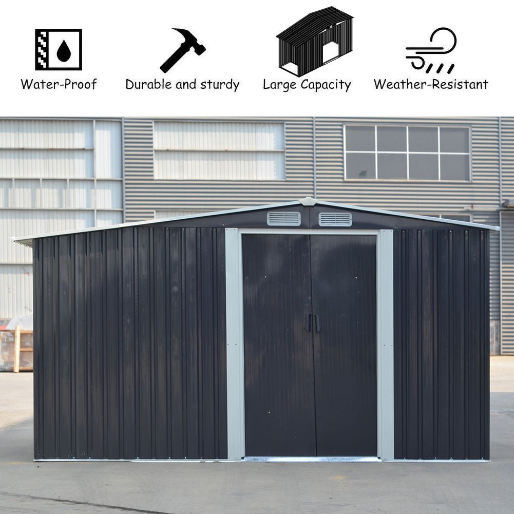 4×8/ 6×8 / 8×8/ 10×8ft Steel Garden Storage Bike Shed with Gable Roof Top Air Circulation Design - House Comfort
